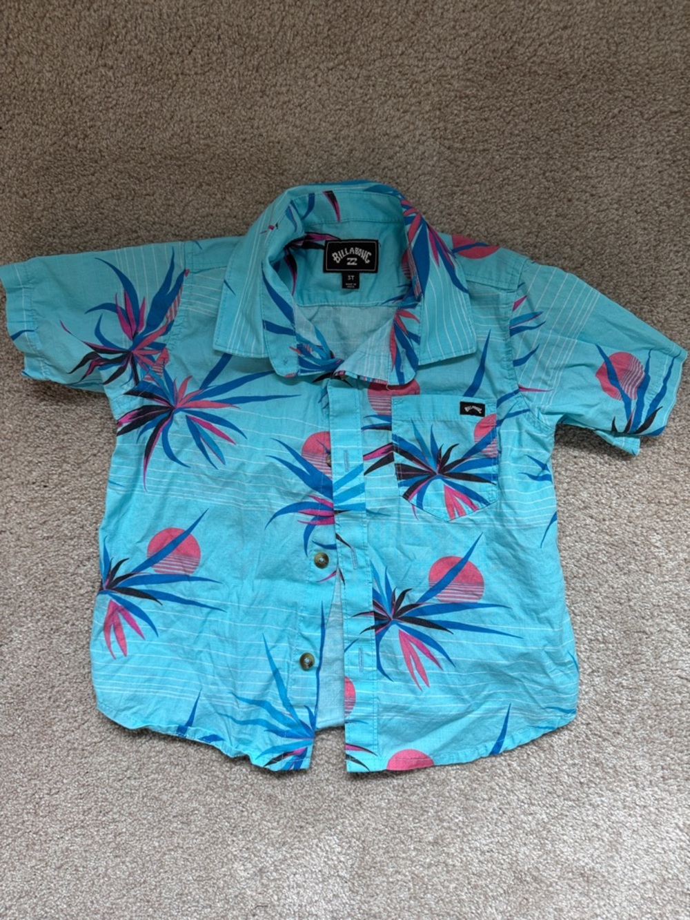 Billabong Boys' Turquoise Short-Sleeve Tropical Button-Down 3T